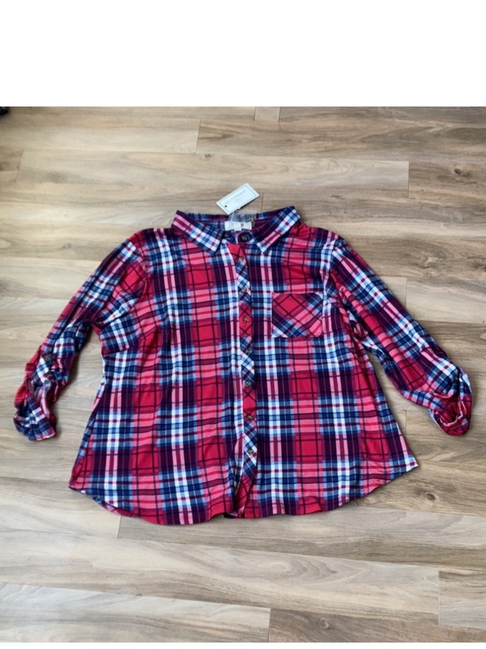No Comment top plaid print button shirt down soft comfy casual top 3X jrs